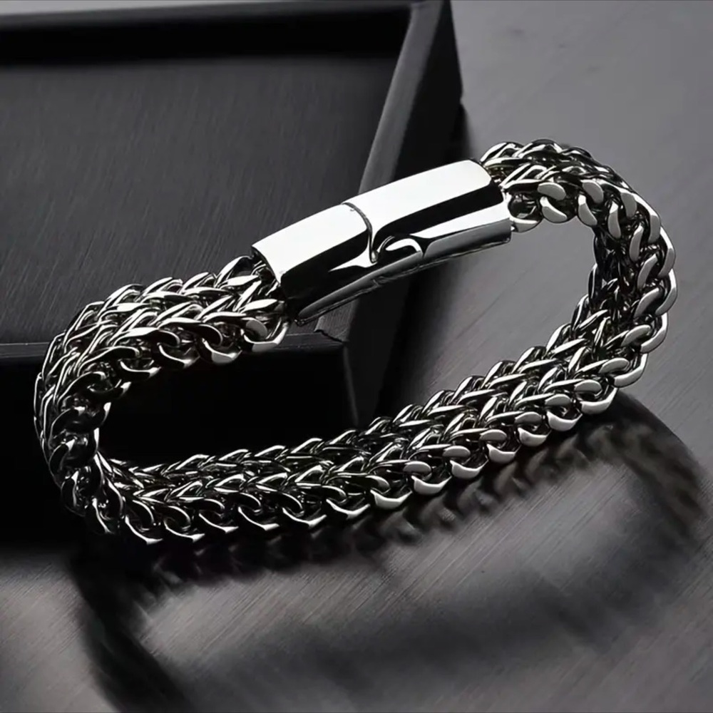 Men’s Double Layer Silver Stainless Steel Bracelet! - Picture 2 of 8